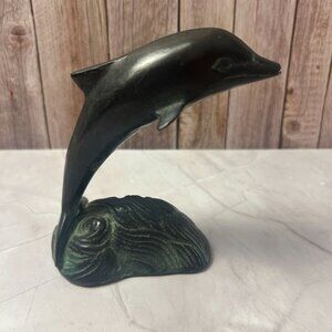 Vintage Retired SPI San Pacific International Bronze Dolphin Sculpture 5" Patina